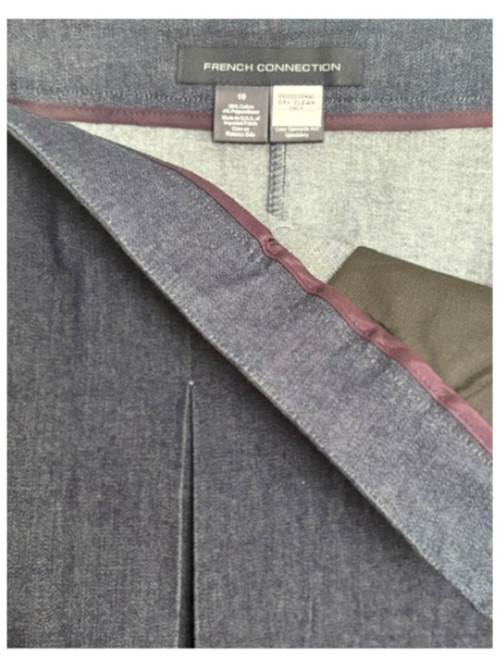NEW French Connection Dark Wash Stretch Denim Skirt Front Pleat Size 10 - Picture 5 of 9